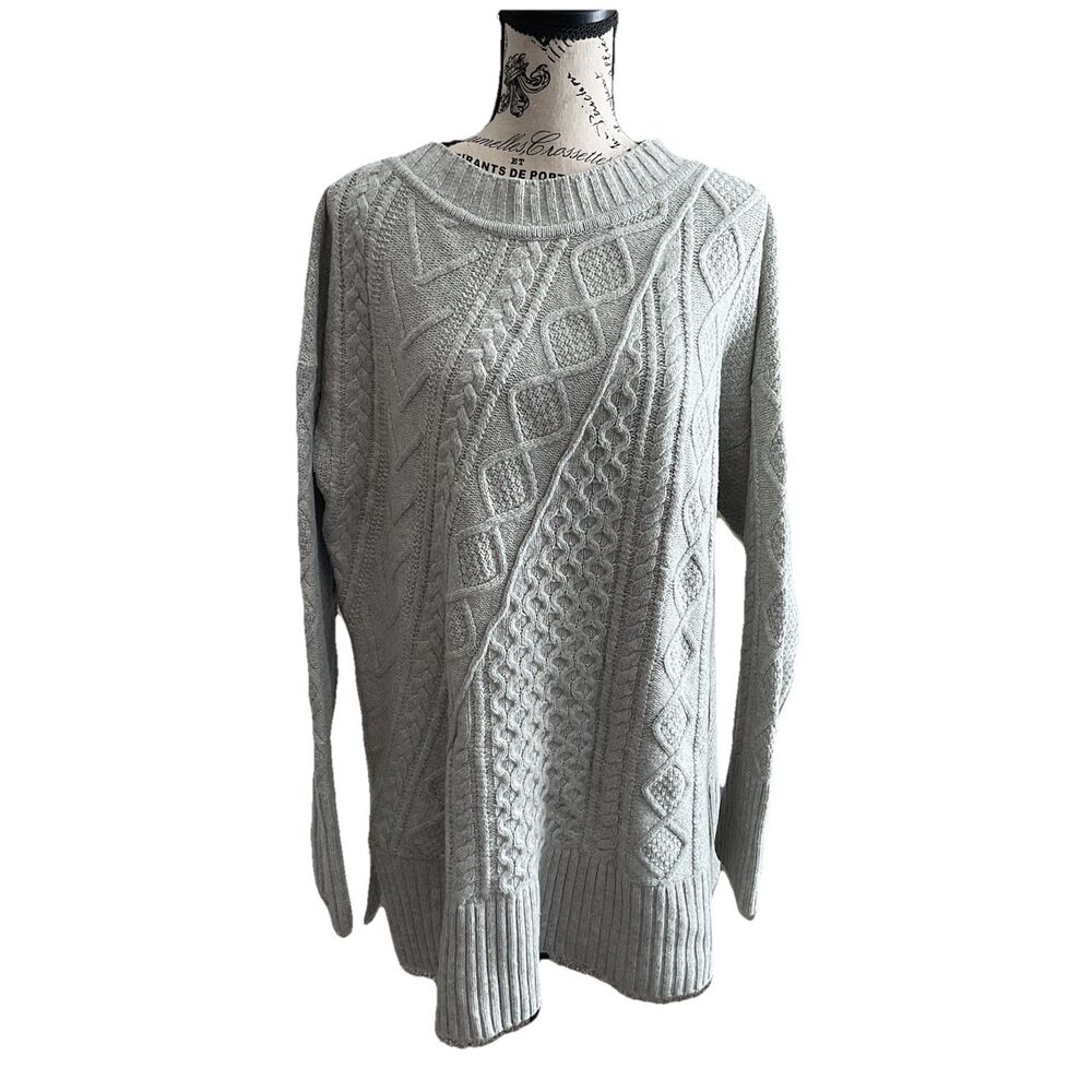J Crew Wool Blend Cable Knit Baggy Sweater XL Gray Cabin Core Soft Girl Glam